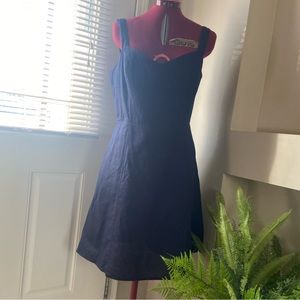 Gap women blue cotton lined sleeveless, side pockets flare dress. Size 8. Used.